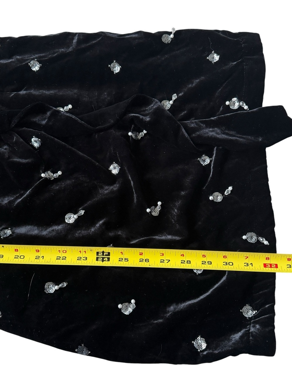 Anthropologie Maeve Black Velvet Mini Dress 2 Sequin Pearl Puff Sleeve Party - Picture 9 of 14
